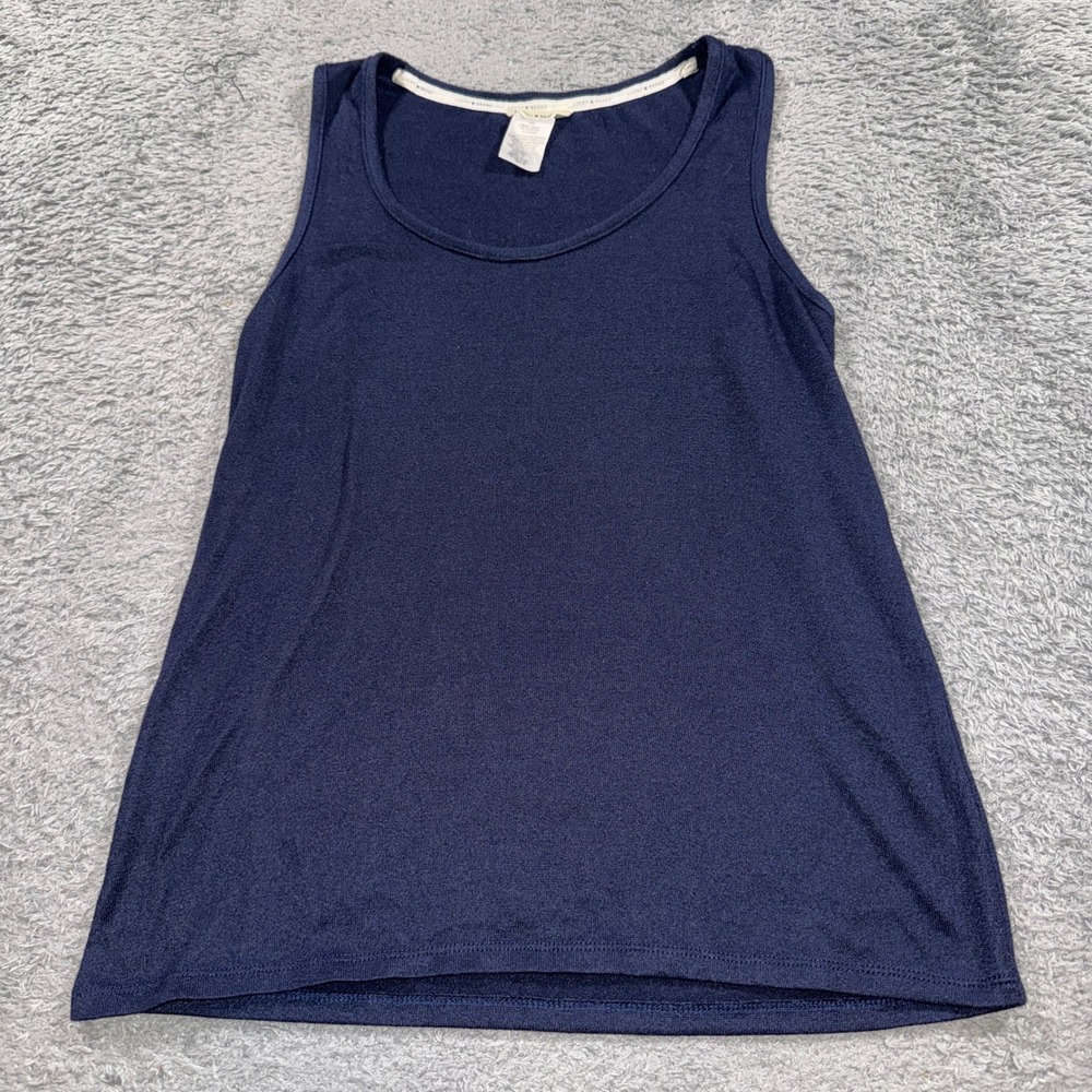Lucky Brand Women Navy Blue Knit Scoop Neck Tank Top Size M Stretch Sleeveless